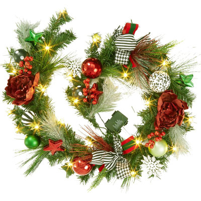 Guirlande de Noël de 6 pi à piles avec lumières, 8 modes et minuterie pour manteau de cheminée intérieur et décoration des Fêtes