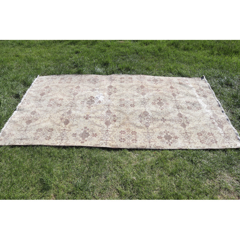 Tapis bohémien authentique de style turc vintage délavé Oushak pour la salle à manger