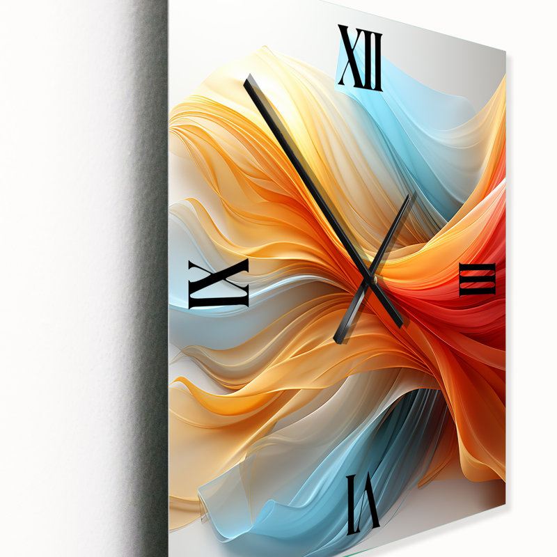 Horloge murale contemporaine à vagues abstraites orange et bleu - Encre liquide abstraite, H 40 po x l 30 po x P 1 po