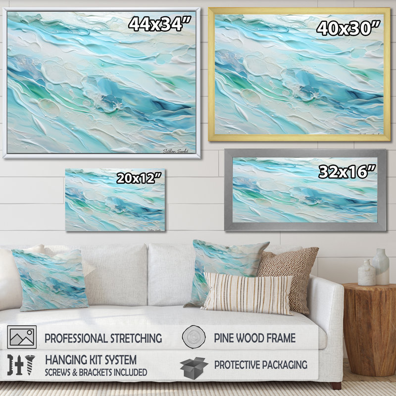 «Ocean Charm», art mural océanique, H 30 po x l 40 po x P 1,5 po, Cadre flottant blanc