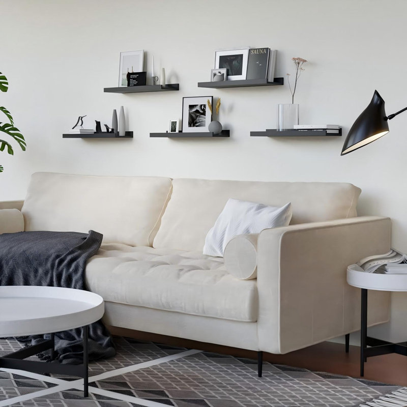 Ensemble de 5 tablettes murales flottantes, tablettes noires pour la décoration murale, tablette avec rebord à photo moderne avec rebord pour rangement, chambre de bébé, salon, salle de bain - noir