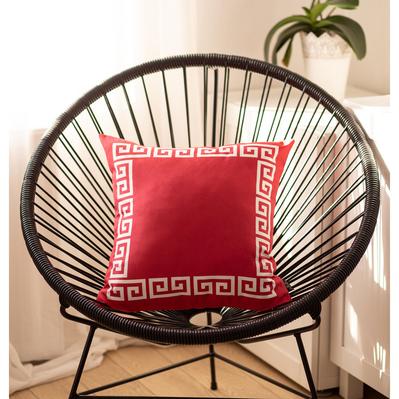 Red and White Greek Key Polyester Euro Pillow Covers, 18" x 18"
