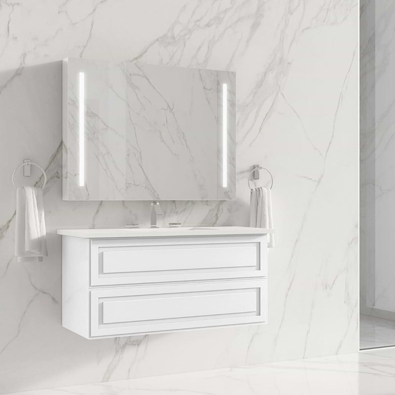 Alma 42.25" Wall Mounted Single Bathroom Vanity with Top, Bianca