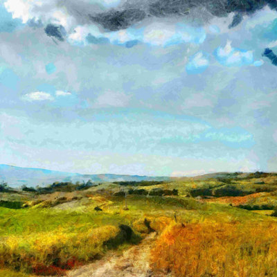 «Painted Green Field And Blue Sky», reproduction d'art sur toile tendue