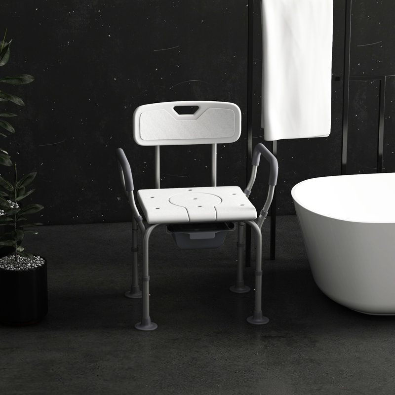 White Shower Chair With Wide Seat - 31 & Toilet Seat, Adjustable For Elderly And Disabled, 31,