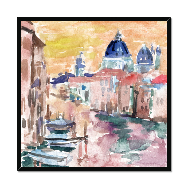 River City IV 1 Piece Painting, 80cm H x 80cm W, Black Framed Paper Print
