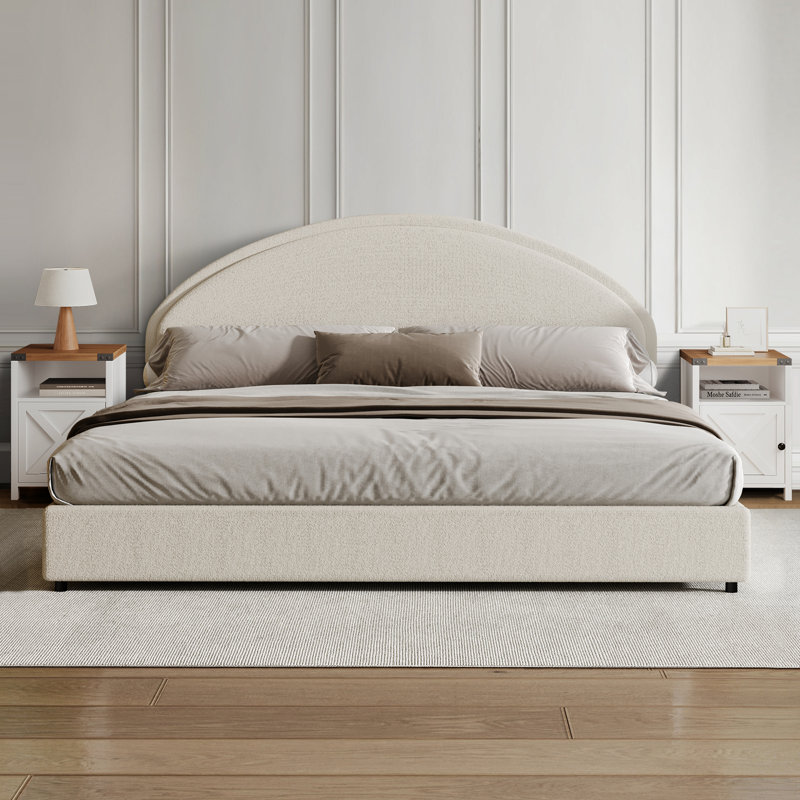 3 Piece Upholstered Bedroom Set And Set Of 9 Nightstands, White/White, King