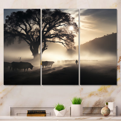 " Cattle Ethereal Grazing I " 3 - Pieces