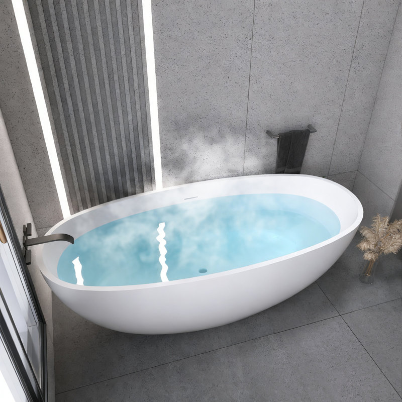 65" Freestanding Solid Surface Stone Resin Bathtub With Overflow