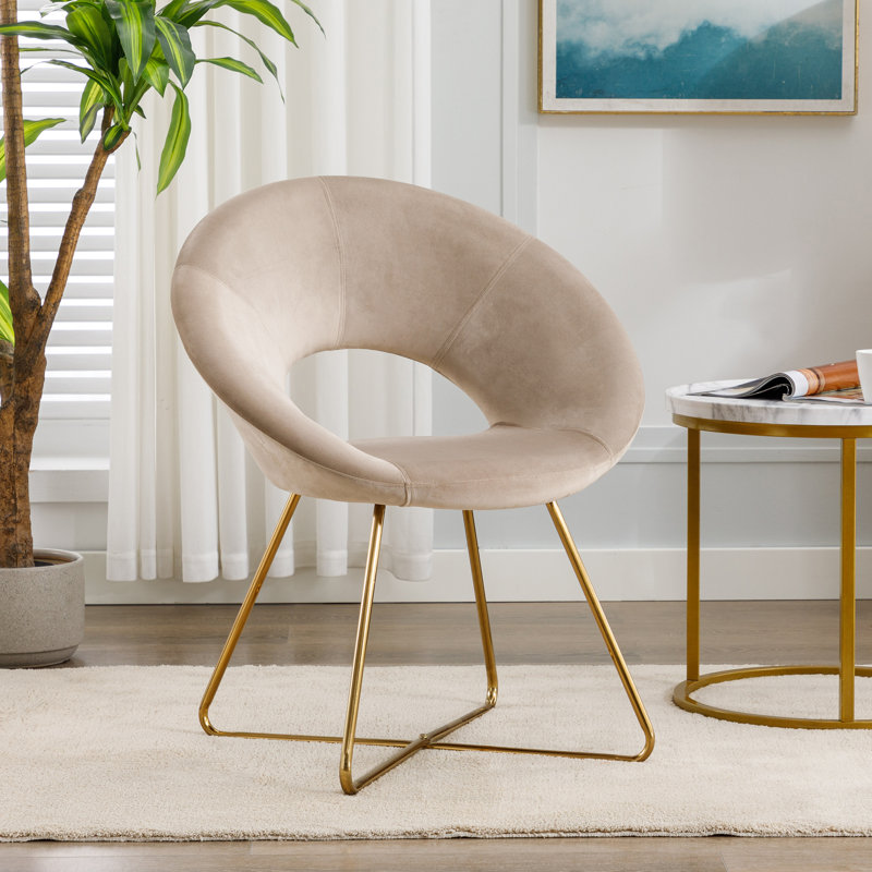 Fauteuil d'appoint moderne 28,35 po Vanezza, Velours beige, Doré