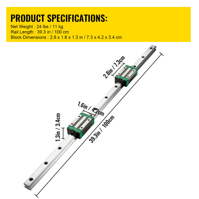 Rail de guidage linéaire, rail linéaire 2 pièces HGR20-1000mm + 1 pièce RM1605