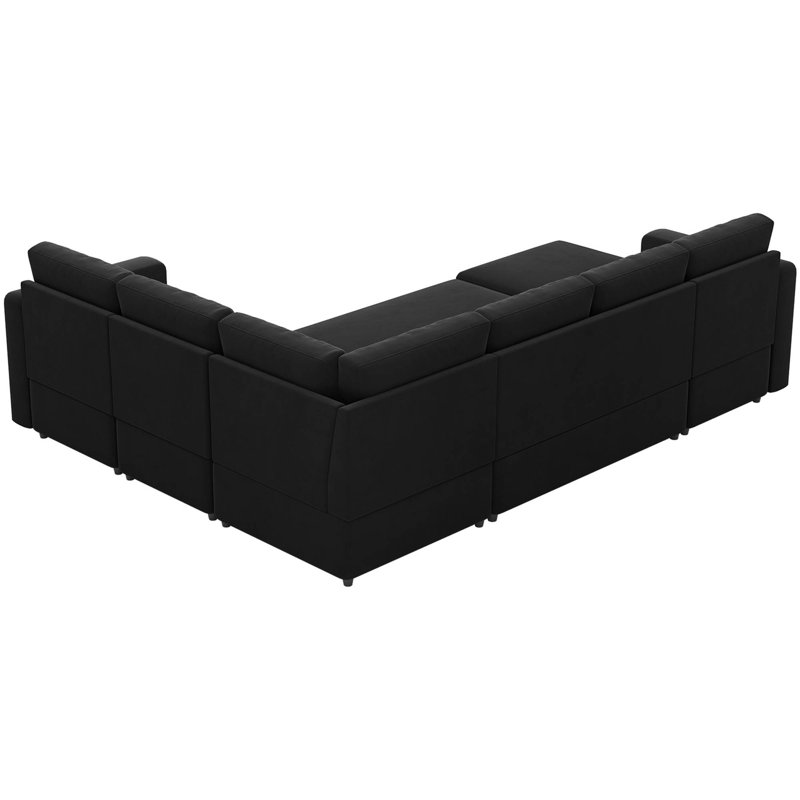 Canapé-lit modulaire coulissant avec repose-pieds Seybert, Velours noir