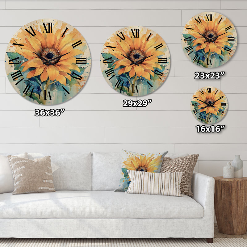 Horloge murale jaune et bleu jaune, Très grand