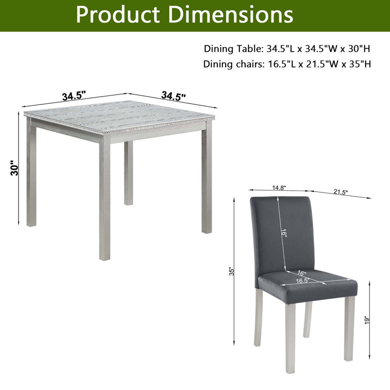Ensemble de table de salle à manger en bois 5 pièces, ensemble de table de cuisine avec table rectangulaire et 4 chaises rembourrées, ensemble de table de salle à manger en bois avec décoration en cristal et ensemble de chaises