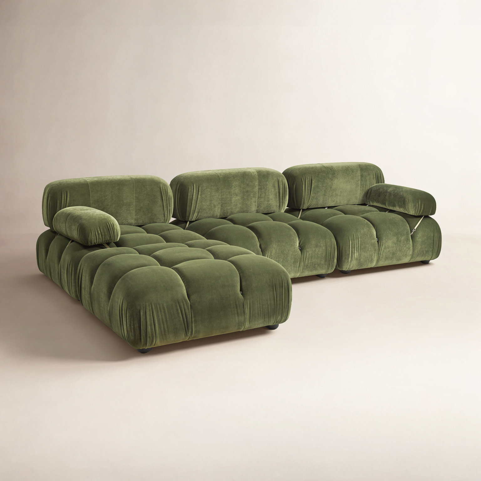 Sigma Modular Upholstered Reversible L-Sectional, Olive Green Velvet