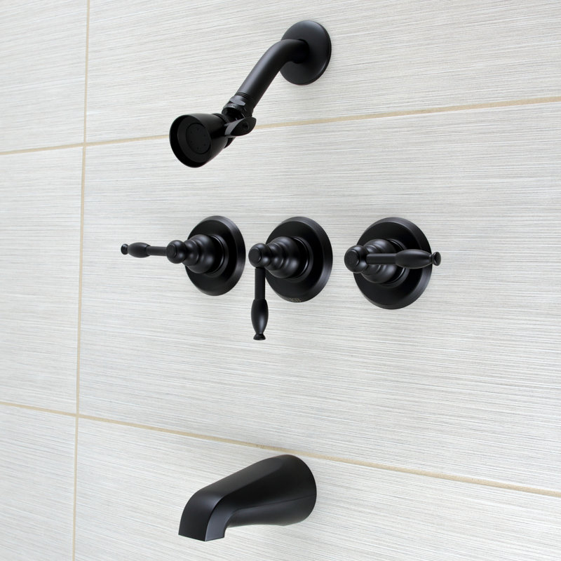 Kingston Brass Knight Triple-Handle Tub and Shower Faucet, Matte Black