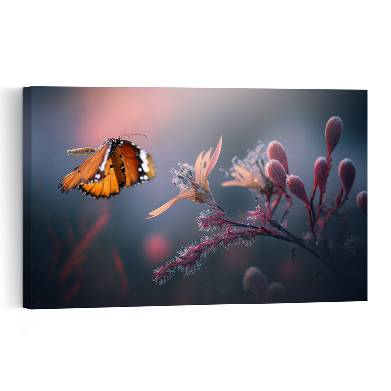 Dreamy Frosted Flight Delicate Ethereal Peaceful Butterfly Flower Nature Wall Art Print 1 Piece Wrapped Canvas Wall Art