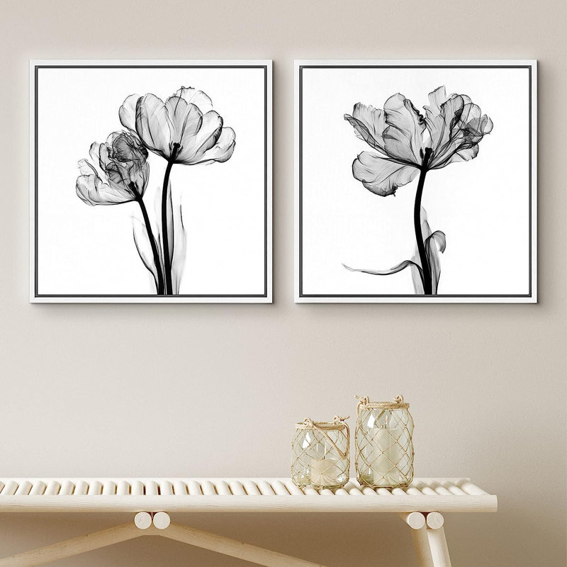 «Minimal Botanical Detailled X-Ray Tulip», reproduction sur toile 2 pièces, H 24 po x l 48 po x P 1,5 po