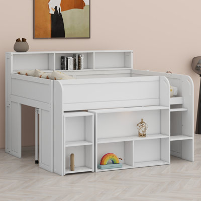 Smart Loft Bed With Study Desk, Multi-Tier Storage Shelves, And Ambient LED Illumination