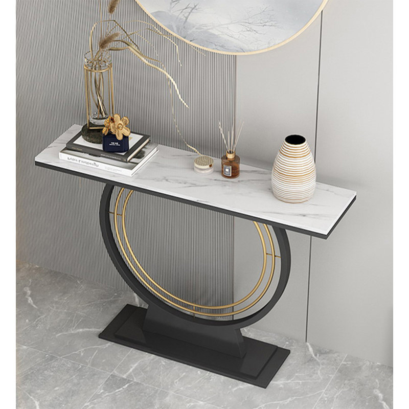 39.37" White;Black Rectangular Marble;Iron Console Table, 31.5" H x 47.24" W x 11.81" D