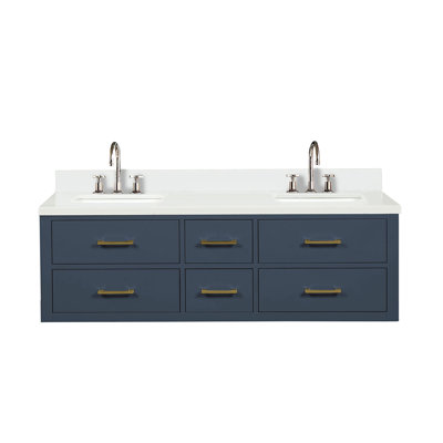 60 In W X 22 D Blue Double Bath Vanity With Quartz Top And Faucet - Soft Close, Solid Wood Frame, Plywood Luxury Design 60" 22" White Construction,
