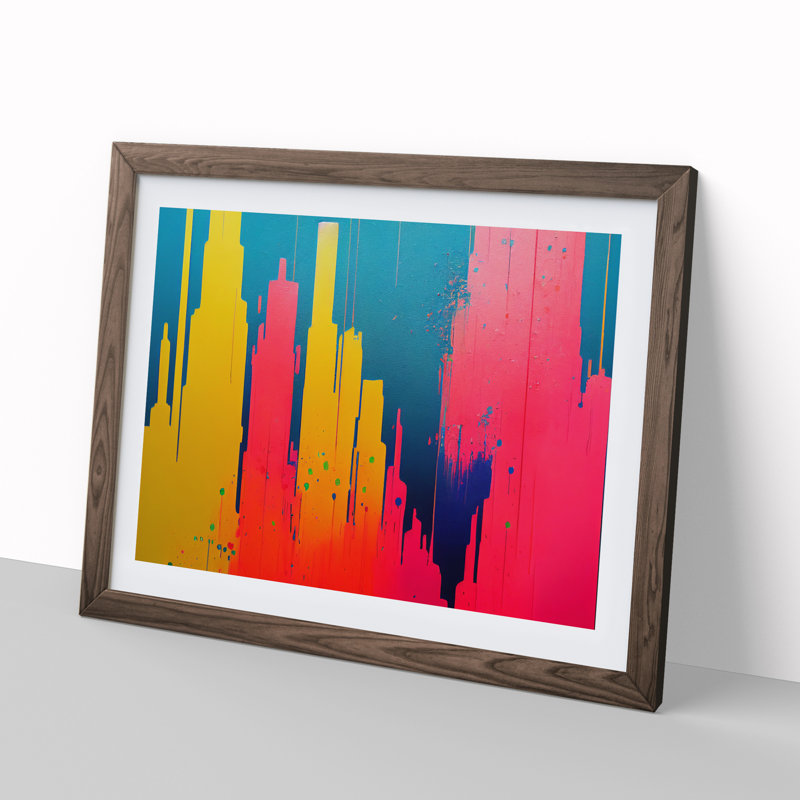 Lush Skyscraper Skyline Abstract - Single Picture Frame Painting, 34cm H x 46cm W x 2cm D, Walnut