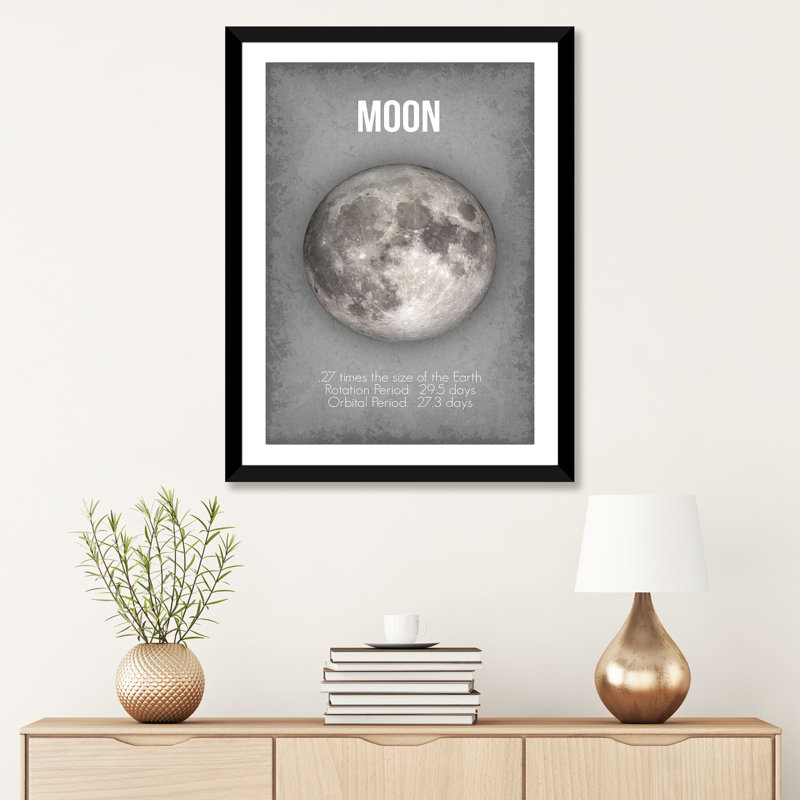 Décoration murale lune pour enfants, H 32 po x l 24 po x P 1 po, Papier encadré noir