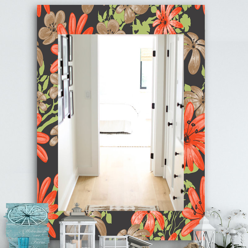 Miroir décoratif traditionnel fleurs avec branches, H 39,4 po x l 29,5 po