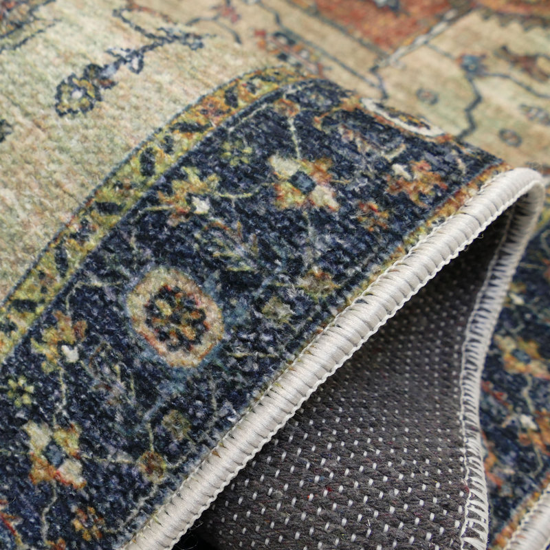 Anti Slip Low Profile Vintage Multicolor Design Canvas Backing Runner Rug, Runner 2'2" x 5'