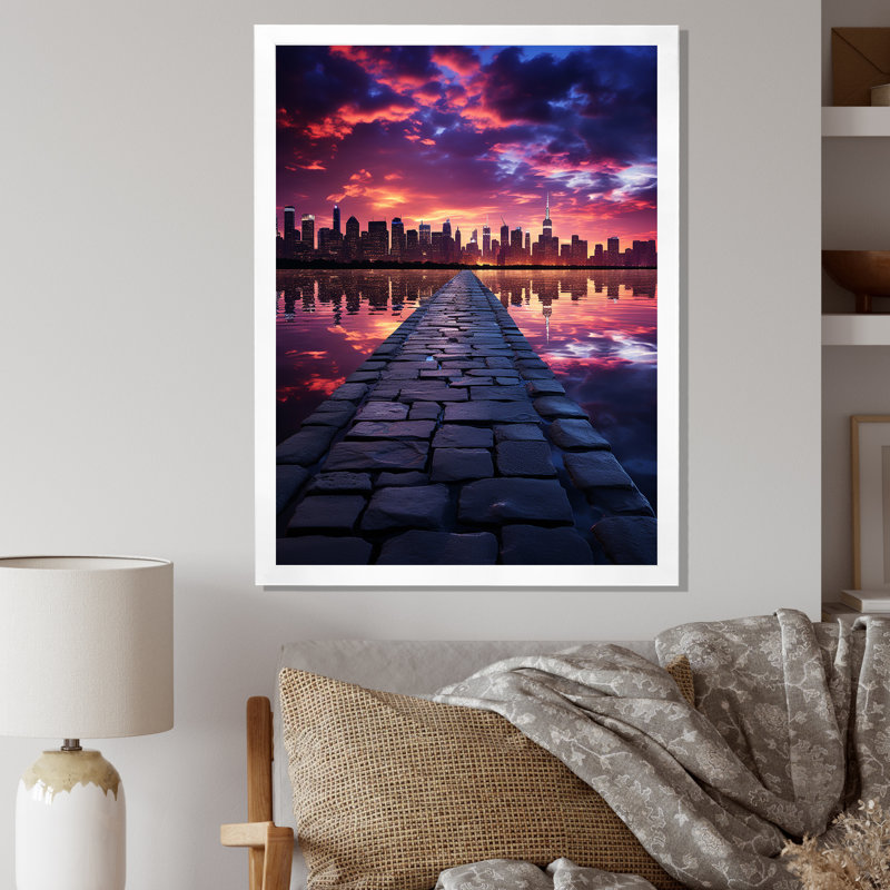 Wollenzein, photo de New York colorée la nuit III sur toile, H 40 po x l 30 po x P 1,5 po, Cadre photo blanc