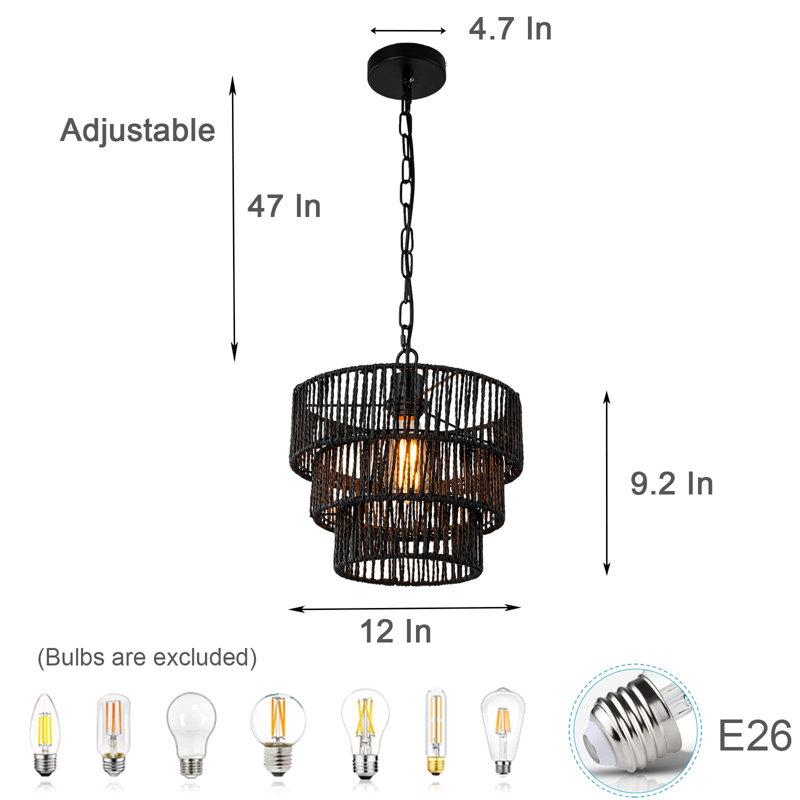Lustre suspendu 1 lumière Boho, Noir