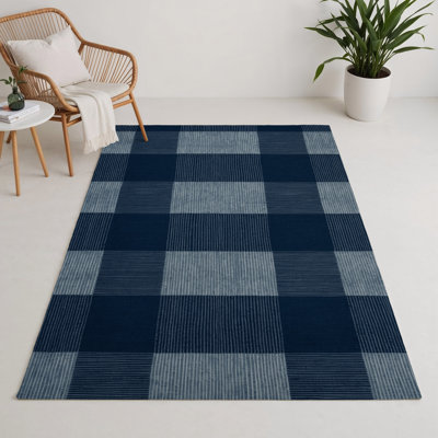 Checkered Blue Indoor and Outdoor Area Rug