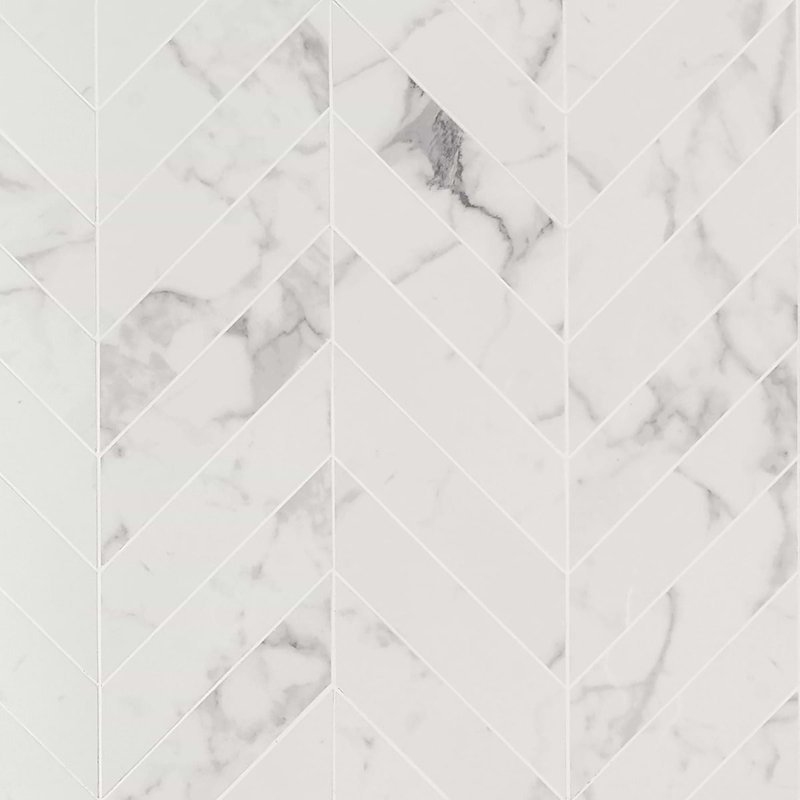 Dreamstone 2X8 Chevron Polished Porcelain Mosaic, Statuario Venato