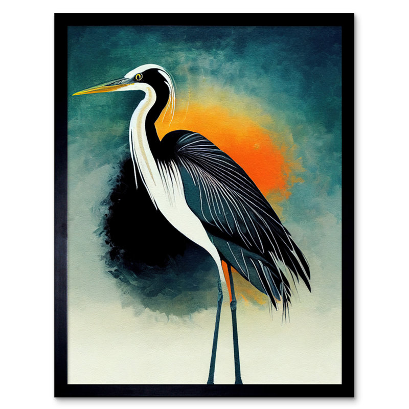 Heron Monochrome Bird Portrait 1 Piece Single Picture Frame Wall Art, 25.9cm H x 20.6cm W x 1.5cm D