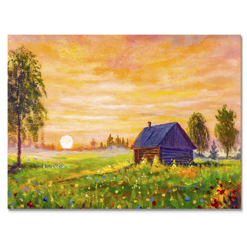 «Sunset Over Farmhouse Field II», reproduction encadrée sur toile, H 8 po x l 12 po x P 1 po, Toile tendue