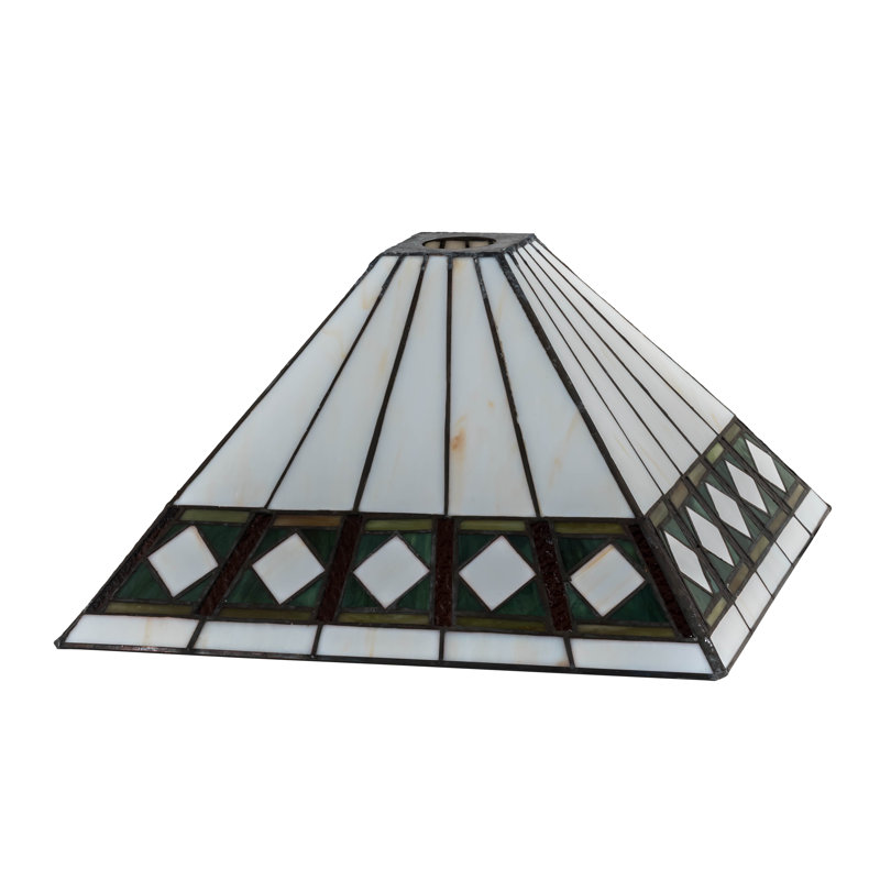 Abat-jour mission 14 po, H 7,5 po x l 19,5 po x P 19,5 po, Beige / vert / ambre