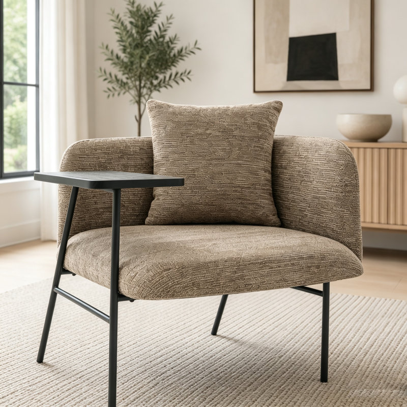 Lounge Relaxing Chair with Small Table and Back Pillow, Beige