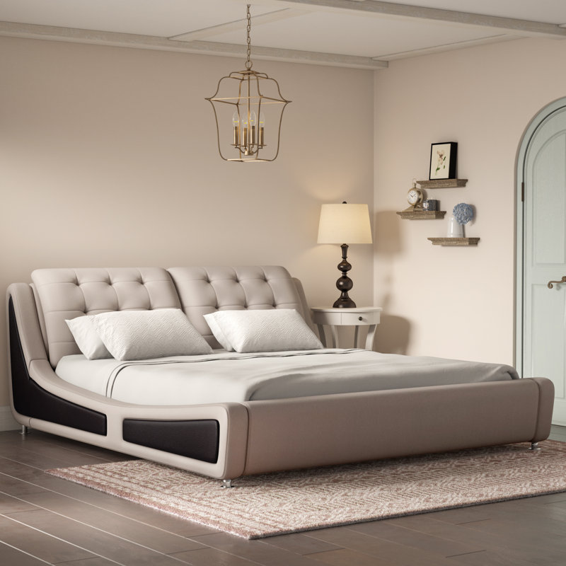 Iden Upholstered Platform Bed, Queen, Gold