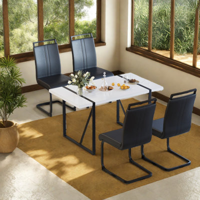 Ensembles de table de salle à manger industriels modernes avec table en MDF, structure en métal, compatible avec la cuisine