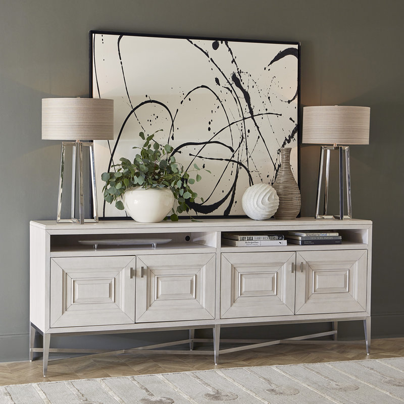 Reflection Gray 4-Door Server with Ash Wood Legs