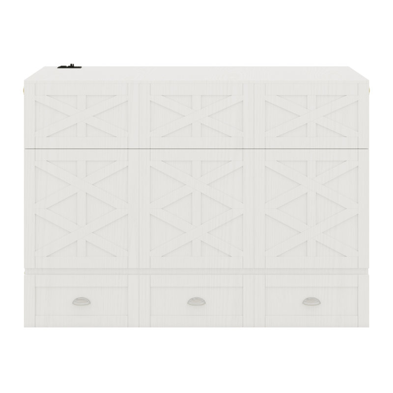Structure de lit escamotable fonctionnelle avec grands tiroirs, Blanc