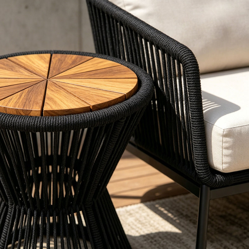 Table d'appoint extérieur, Noir et teck