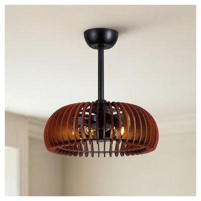 Ventilateur de plafond en bois de citrouille rustique 20 pouces avec pales en contreplaqué, finition noire