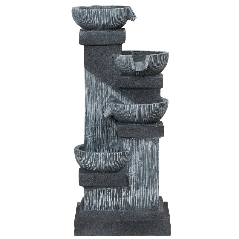 4-Tier Resin Cascading Bowls Outdoor Waterfall Fountain,Water Fountain,With LED Lights, Pump