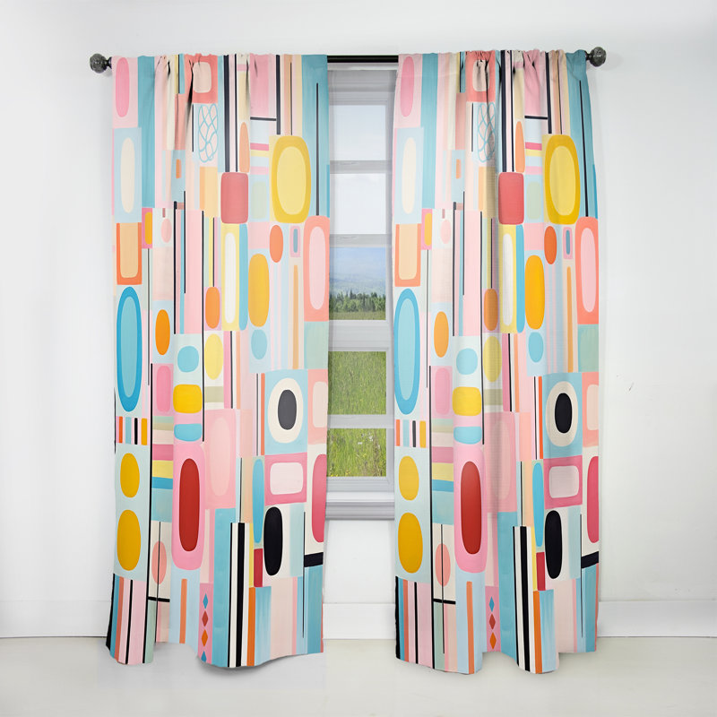 Pink Mid Century Playful Patterns V - Mid-Century Velvet Curtain - Room Darkening - 1 Panel, 52" W x 120" L