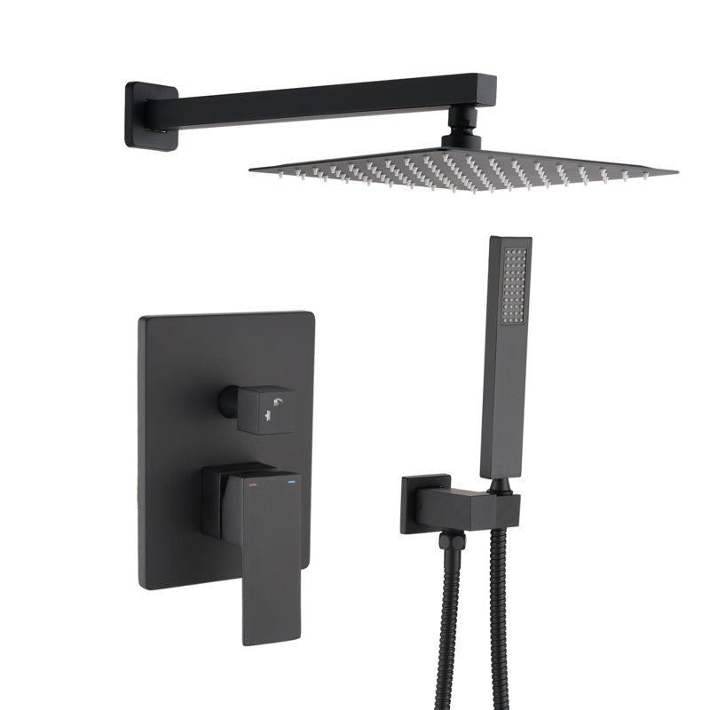 12" Rain Shower Head Systems Wall Mounted Shower On-Site, Matte Black