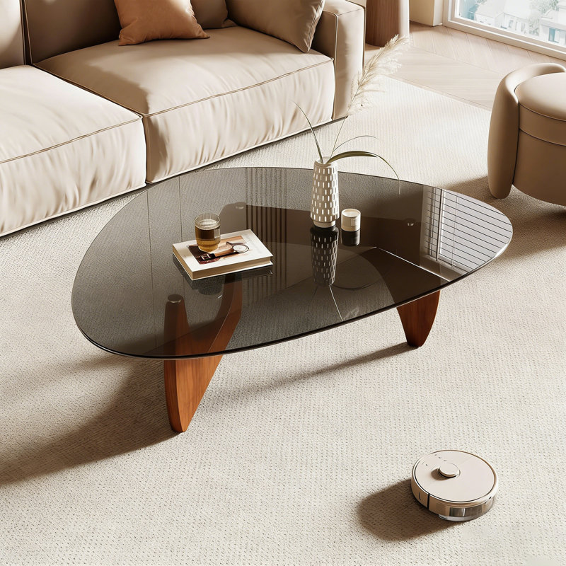 Modern Glass Coffee Table, Black, Walnut