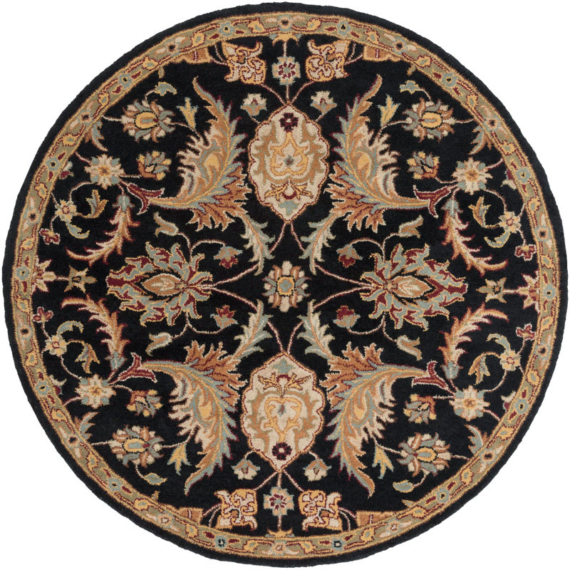 Oriental Handmade Tufted Wool Black/Camel/Beige/Brown Area Rug, Round 6'