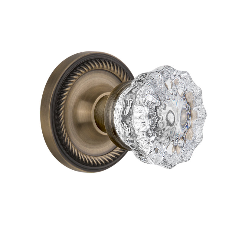 Rope Rosette with Crystal Door Knob, Antique Brass
