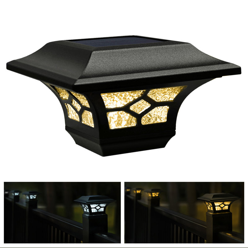 Black Aluminum LED Solar Post Cap with Glass Lens
